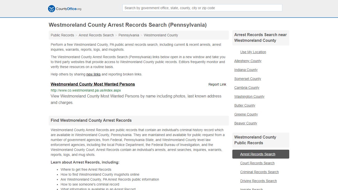 Arrest Records Search - Westmoreland County, PA (Arrests ...